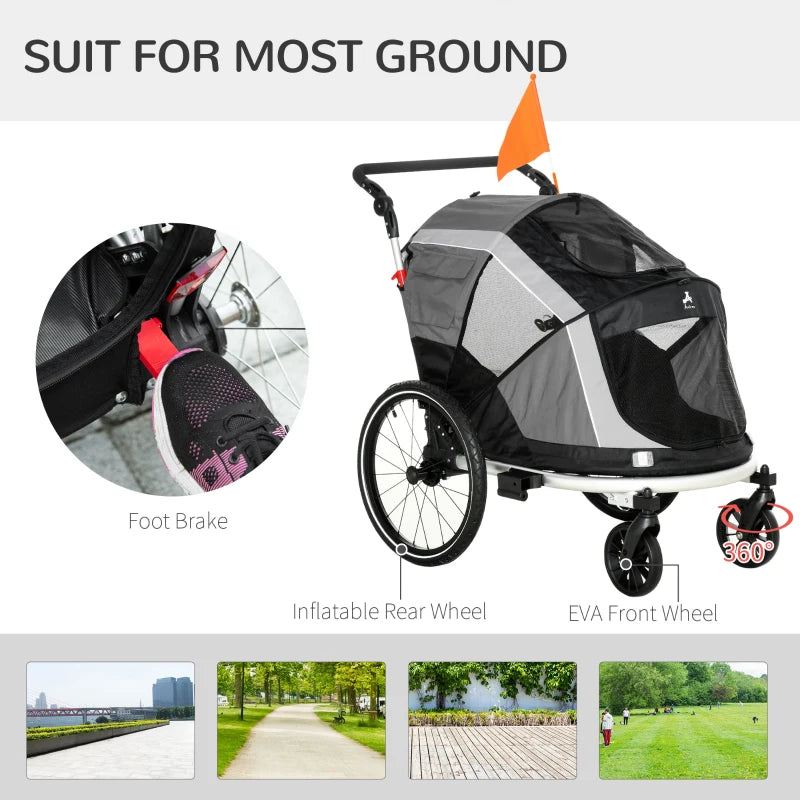 ShopEZ USA 2-in-1 Pet Bike Trailer, Dog Stroller, Small Pet Bicycle Cart Carrier with Safety Leash, and Easy Fold Design, Grey