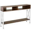 HOMCOM Industrial Style Entryway Console Table Desk with Shelf for Living Room, or Bedroom, Walnut Wood Grain and White