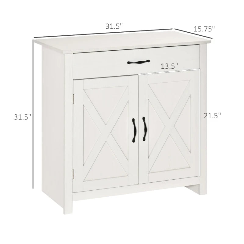 HOMCOM Farmhouse Sideboard Buffet Cabinet, Barn Door Style Kitchen Cabinet, 32" Accent cabinet for Kitchen, Living Room or Entryway, White Wash
