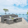 Outsunny 3 Piece Patio Furniture Set, Rattan Outdoor Sofa Set with Chaise Lounge & Loveseat, Soft Cushions, Tempered Glass Table, L-Shaped Sectional Couch, Charcoal