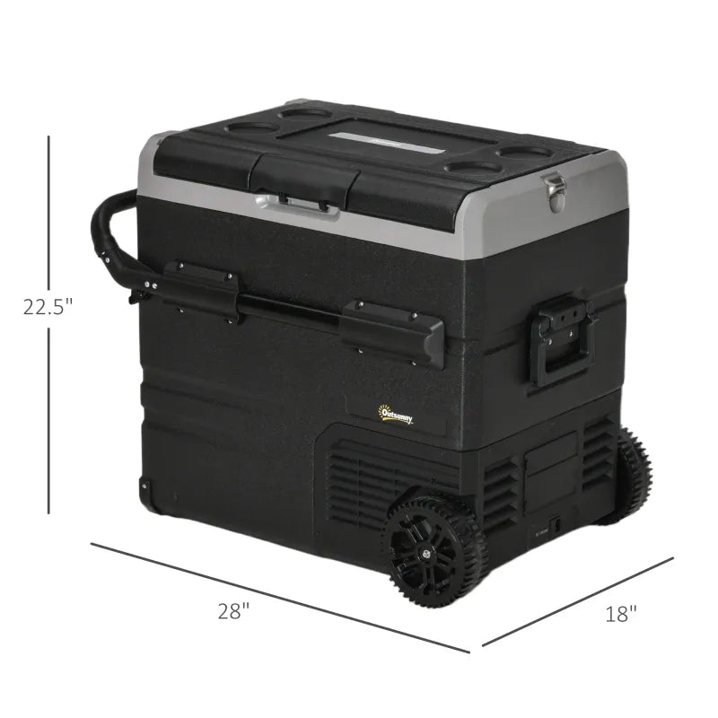 Outsunny 12 V Car Fridge, 2 Zone 58 Quart Portable Compressor Electric Cooler with Wheels, Pull-up Handle, Cutting Board, 12/24 V DC and 110 - 240 V AC for Outdoor, Driving, Travel