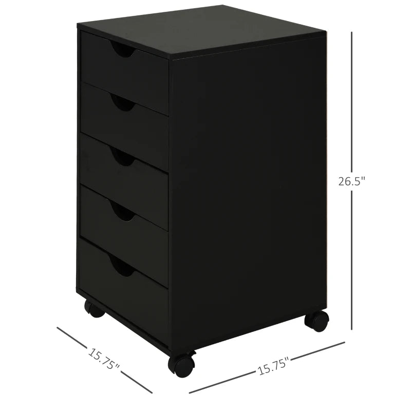 HOMCOM 5 Drawer File Cabinet Storage Organizer Filing Cabinet with Nordic Minimalist Modern Style & Wheels, Black
