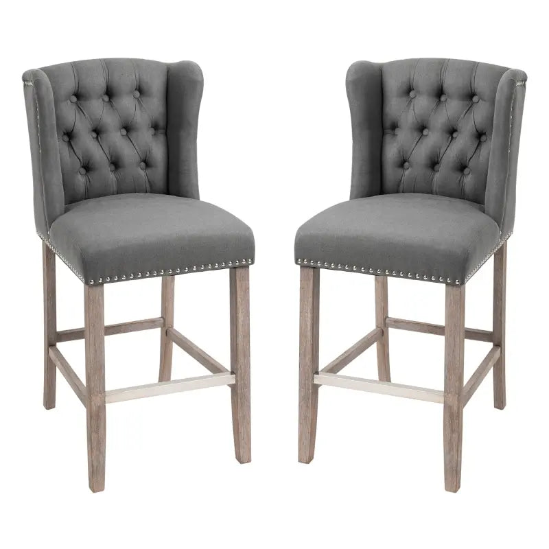 HOMCOM Set of 2 Tufted Bar Stool Chairs, Beige