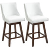HOMCOM 28" Swivel Bar Height Bar Stools Set of 2, Armless Upholstered Barstools Chairs with Nailhead Trim and Wood Legs, White