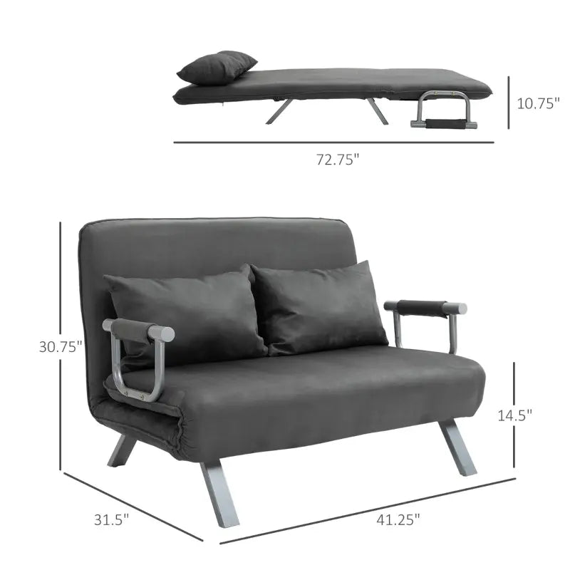 HOMCOM Single Person Folding 5 Position Convertible Sofa Bed Sleeper Chair Chaise Lounge Couch w/Pillow & Steel Frame for Home office, Dark Grey