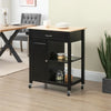 HOMCOM Kitchen Island Cart, Rolling Kitchen Island with Storage, Solid Wood Top, Drawer, for Dining Room, Black