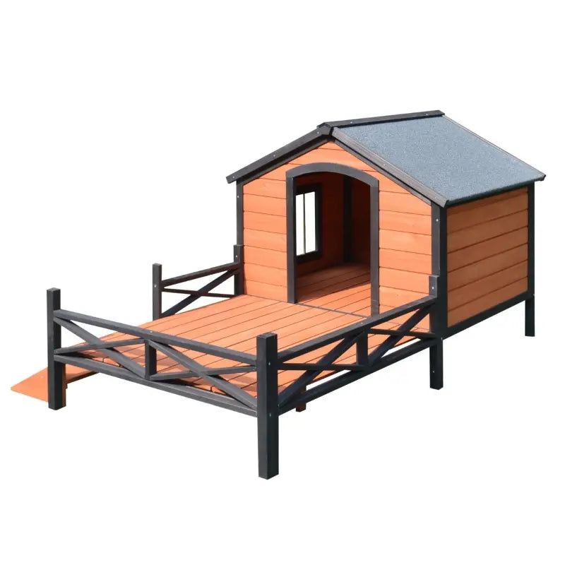 PawHut 67" Large Wooden Cabin Style Elevated Outdoor Dog House with Porch