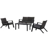 Outsunny 4 Piece Patio Furniture Set, 2 PE Wicker Chairs, Loveseat Sofa, Outdoor Coffee Table, Soft Cushions, Couch & Armchairs for Backyard, Garden, Black