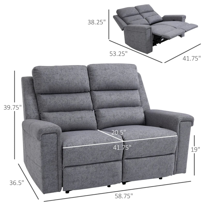 HOMCOM Modern Loveseat Recliner Sofa with Linen Fabric and Thick Sponge Padding, 2 Seater Couch Recliner Couch Manual Reclining Sofa Loveseat Couch Living Room Furniture, Gray