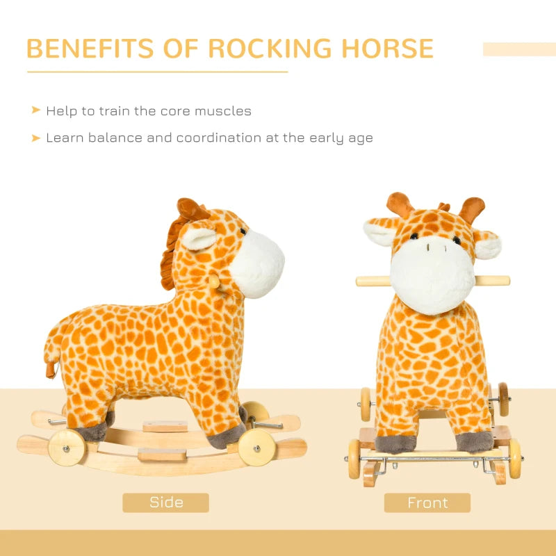 Qaba Kids Ride-On Rocking Horse Toy Llama Style Rocker Soft Plush Fabric for Children 18-36 Months