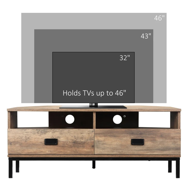 HOMCOM Corner TV Stand for TV up to 46", Entertainment Center with Open Storage and Drawers, TV Table with Steel Legs, Coffee