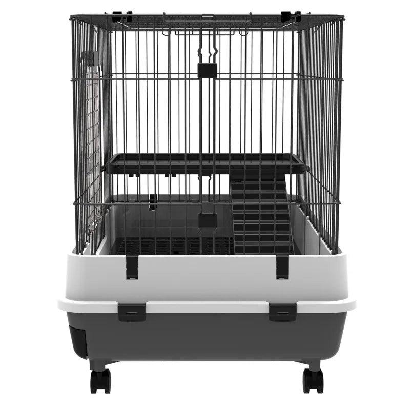 Pawhut Portable Rabbit Cage With Openable Roof Ramp And Removable Tray  Black