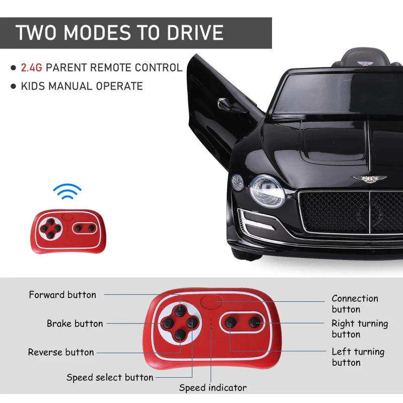 ShopEZ USA Electric Toy Car 12V Licensed Bentley GT Electric Vehicles w/ Parent Remote Control, Black