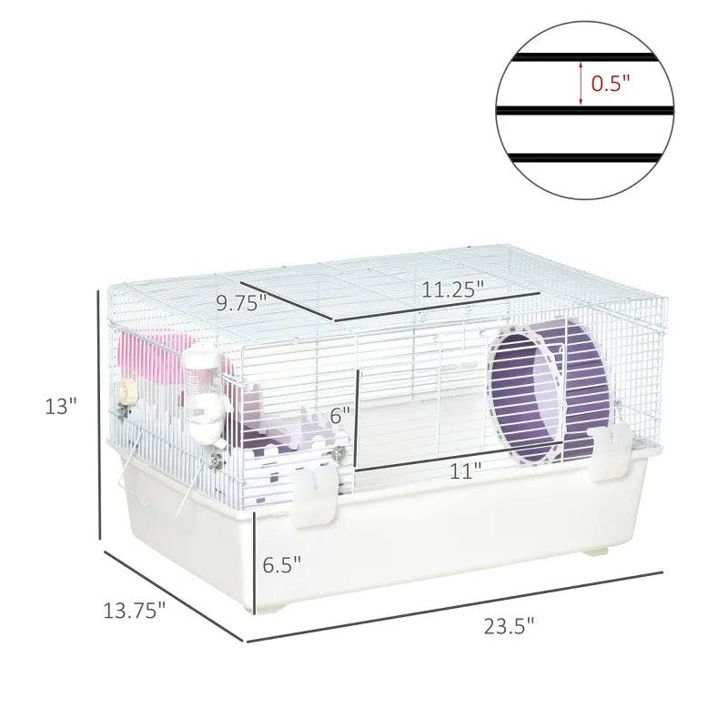 PawHut 2-Tier Hamster Cage, Small Animal Habitat for Rats, Gerbils, Mesh Wire Ventilated Enclosure with Exercise Wheel, Water Bottle, and Food Dishes