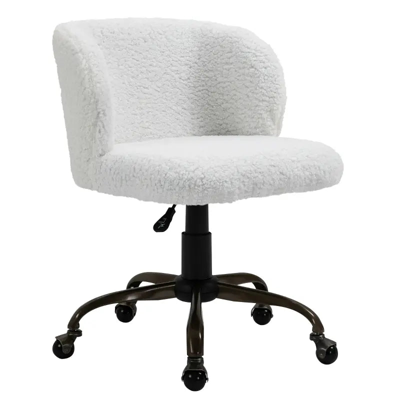 HOMCOM Swivel Accent Office Chair with Mid-Back Support, Padded Armrests, Adjustable Height and Bronze Wheels - White