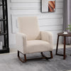 HOMCOM Accent Lounge Rocking Chair with Solid Curved Wood Base and Linen Padded Seat, Cream White