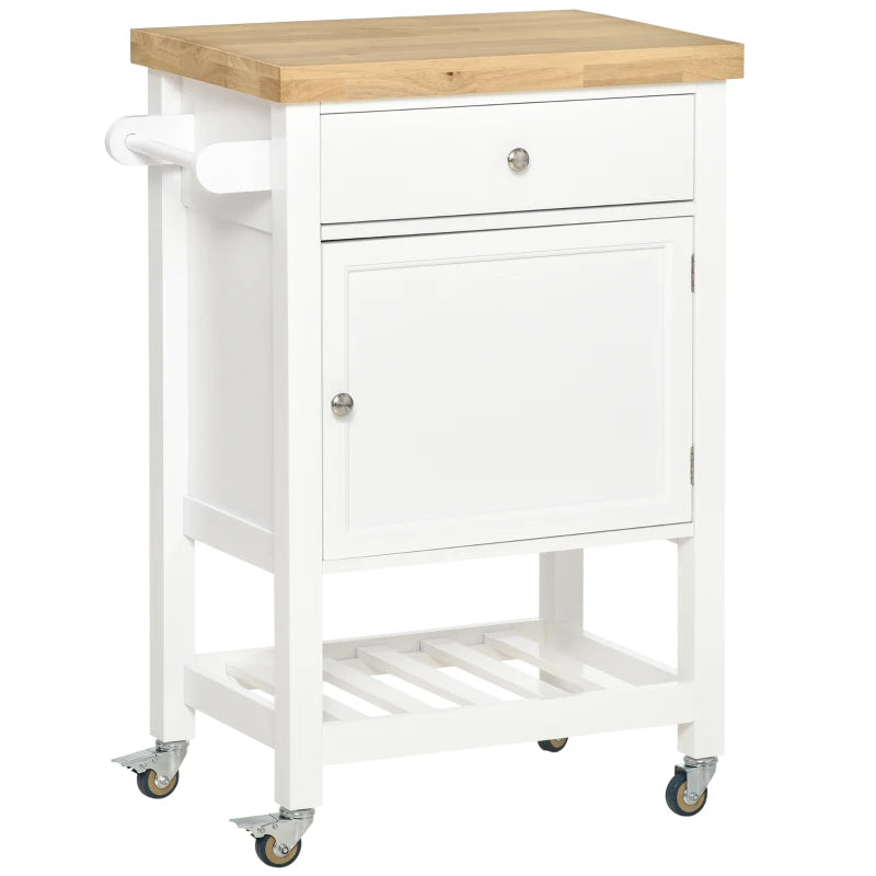 HOMCOM Utility Rolling Kitchen Island Cart w/ Storage Shelf, Wheels, Smooth Top, White
