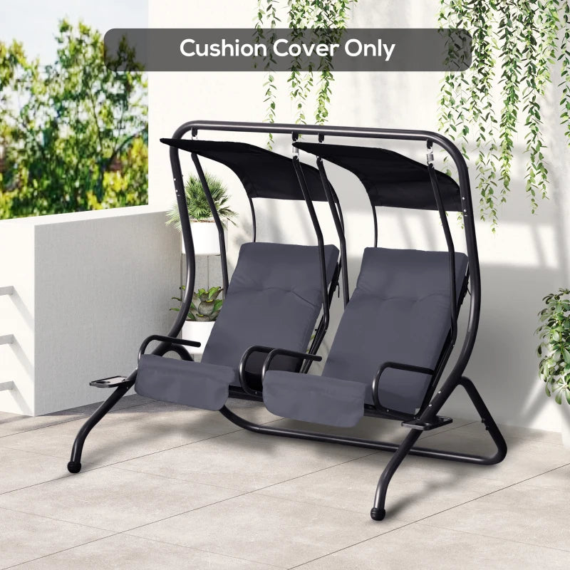 Outsunny Porch Swing Cushions with Backrest and Ties, 48.75" x 21.75" Outdoor Swing Replacement Cushions for Patio Furniture, Set of 2, Dark Gray