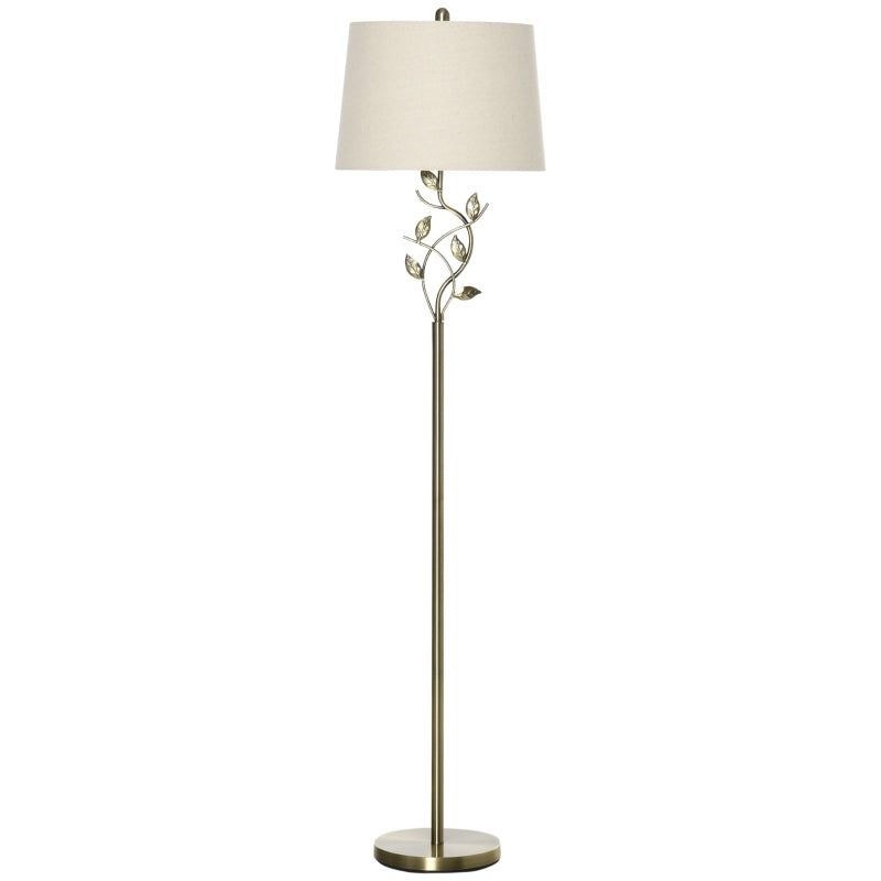 HOMCOM Stand-Up Tall Floor Lamp with Metal Round Base, Adjustable Support Pole, E26 Bulb base - Silver/Beige