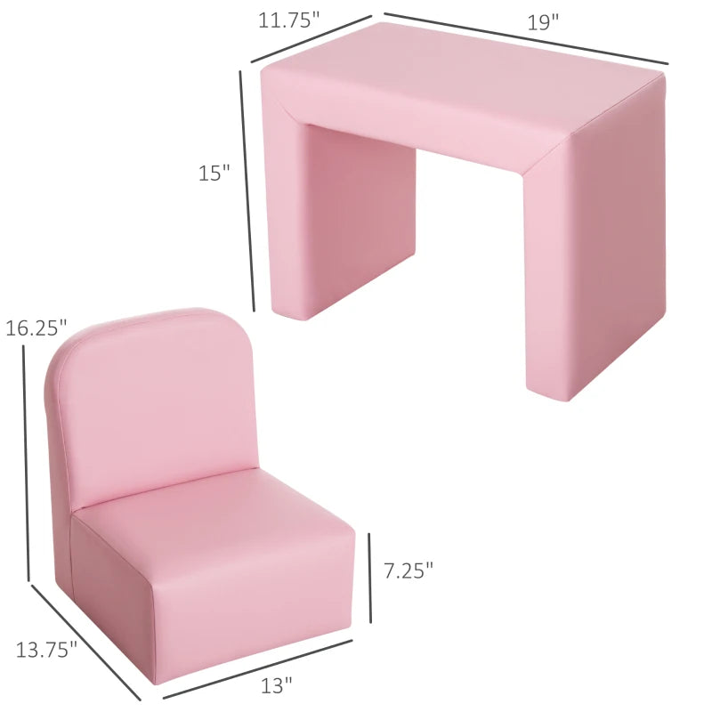 Qaba 2-in-1 Multifunctional Convertible Kids Table and Chair Set - Pink