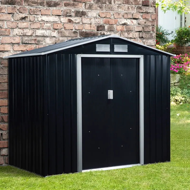 Outsunny 7' x 4' x 6' Outdoor Storage Shed Metal Garden Tool Storage Shed with Sloped Roof - Gray / White