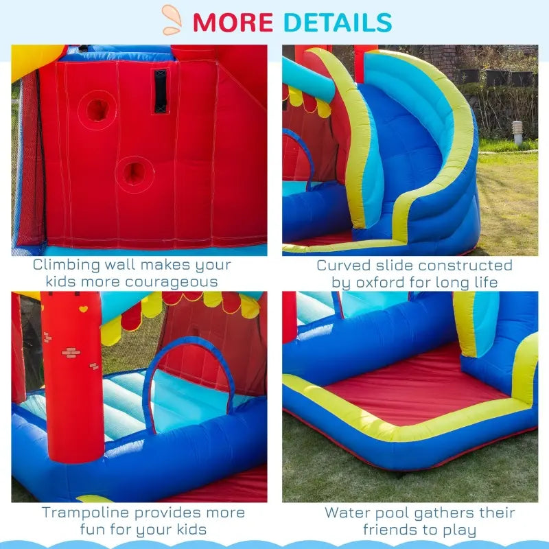 Outsunny 5 in 1 Inflatable Water Slide, Crocodile Style Water Park Bounce House Castle with Slide, Pool, Hoop, Water Cannon, Climbing Wall, Include Air Blower