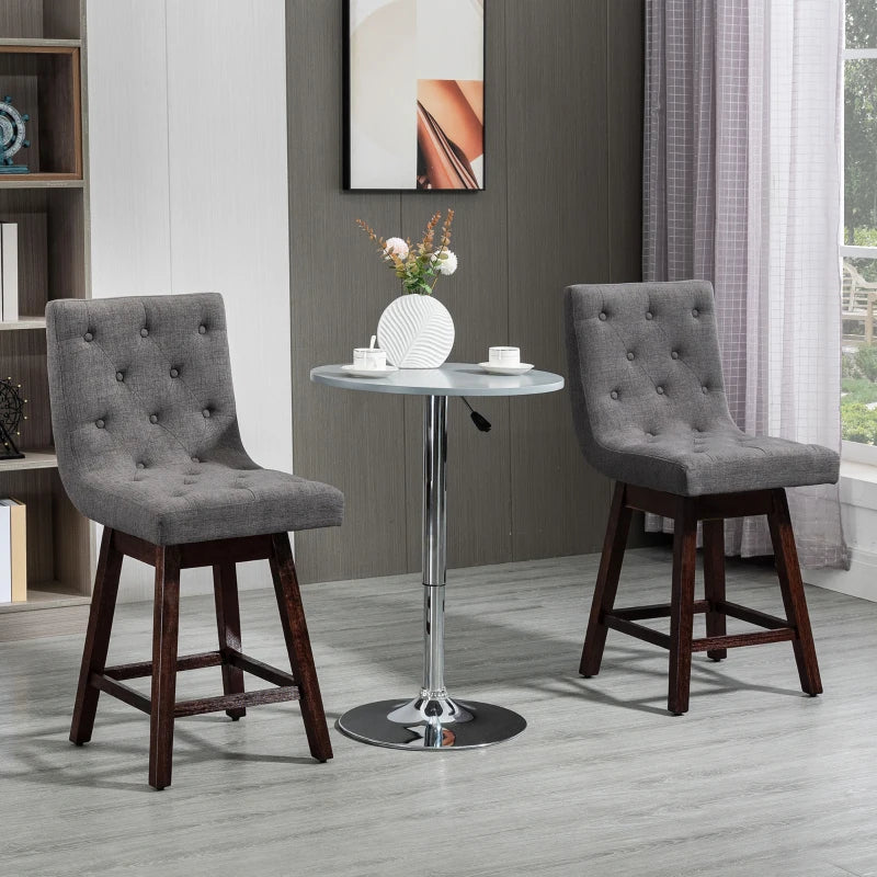 HOMCOM Counter Height Bar Stools, Swivel Bar Chairs, 25.5" High Fabric Tufted Breakfast Barstools for Kitchen, Set of 2, Gray