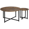 HOMCOM Round Coffee Table, Nesting Set of 2 with Metal Frame, Industrial Side End Table, Rustic Brown