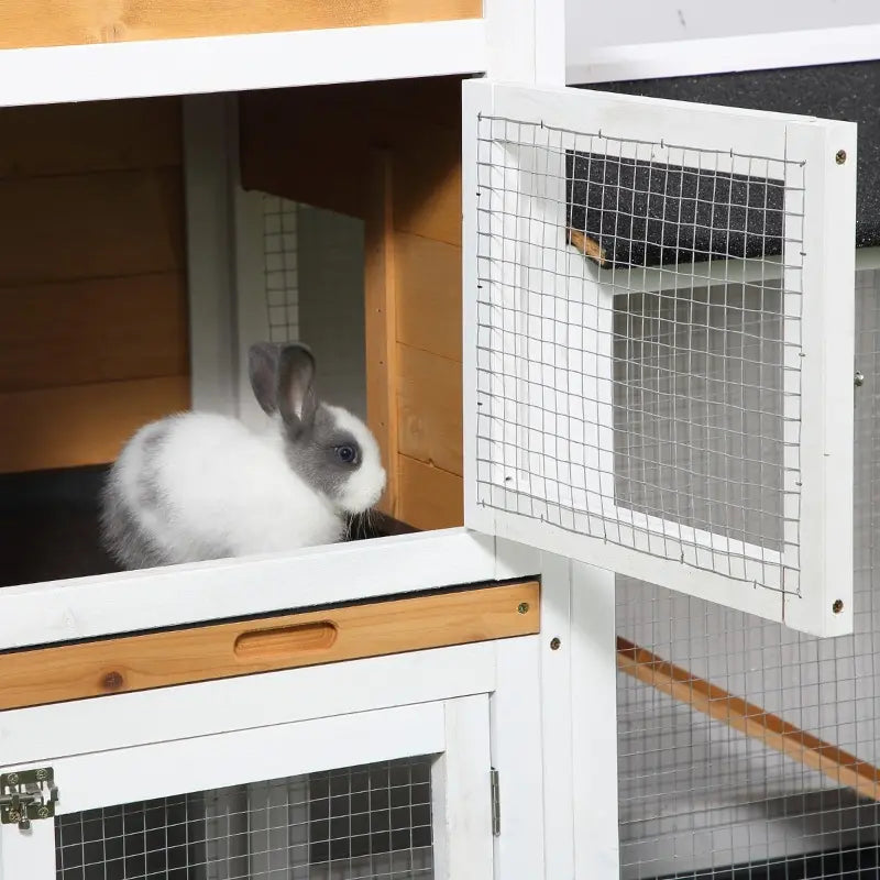 PawHut Wooden Bunny Hutch w/ Lockable Mesh Door Window for Guinea Pigs & Chinchillas