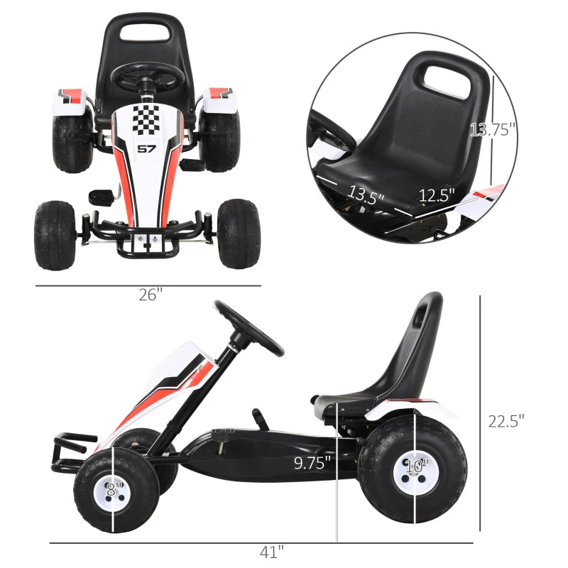 ShopEZ USA Pedal Go Kart Children Ride on Car with Adjustable Seat, Plastic Wheels, Handbrake and Shift Lever - White