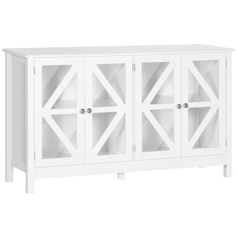 HOMCOM Sideboard, Buffet Cabinet with Tempered Glass Doors and Adjustable Storage Shelf, Credenza, White