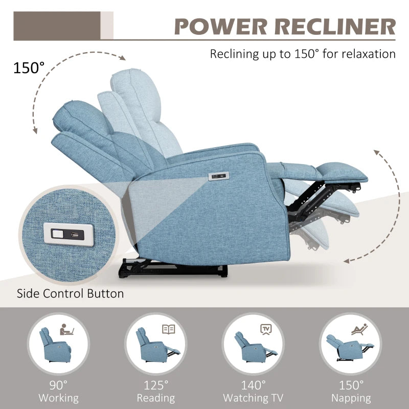 HOMCOM Electric Power Recliner, Wall Hugger Armchair with USB Charging Station, Sofa Recliner with Linen Upholstered Seat and Retractable Footrest, Cream White-1