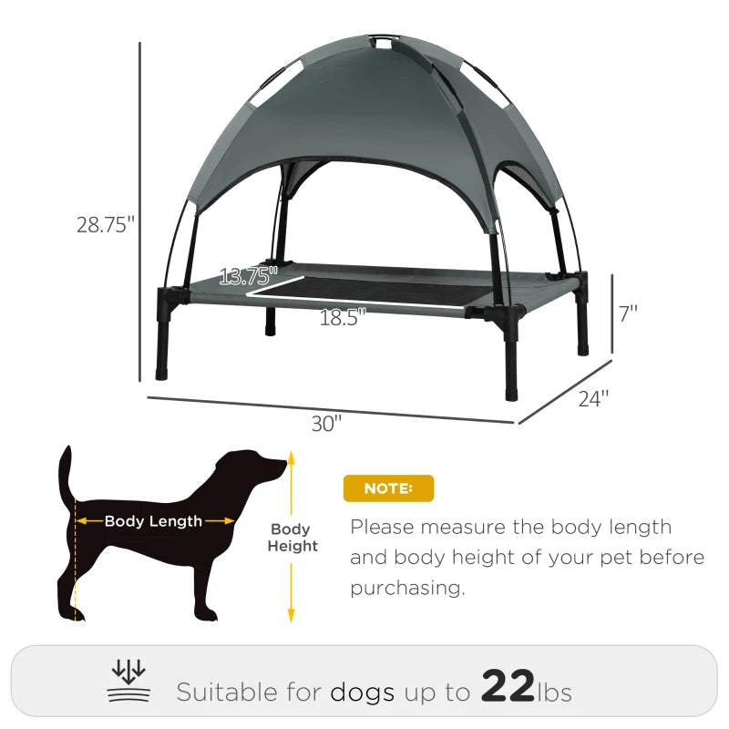 PawHut 46" Elevated Ventilated Cooling Pet Dog Bed w/ Canopy Shade Cover, Travel Bag, Silver