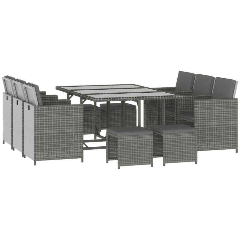 Outsunny 6 PCS Patio Dining Set All Weather Rattan Wicker Furniture Set with Wood Grain Top Table and Soft Cushions, Mixed Grey