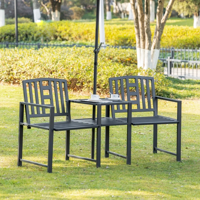 Outsunny Outdoor Garden Double Patio Chair Set with an Attached Middle Coffee Table & Two Seats for Conversation