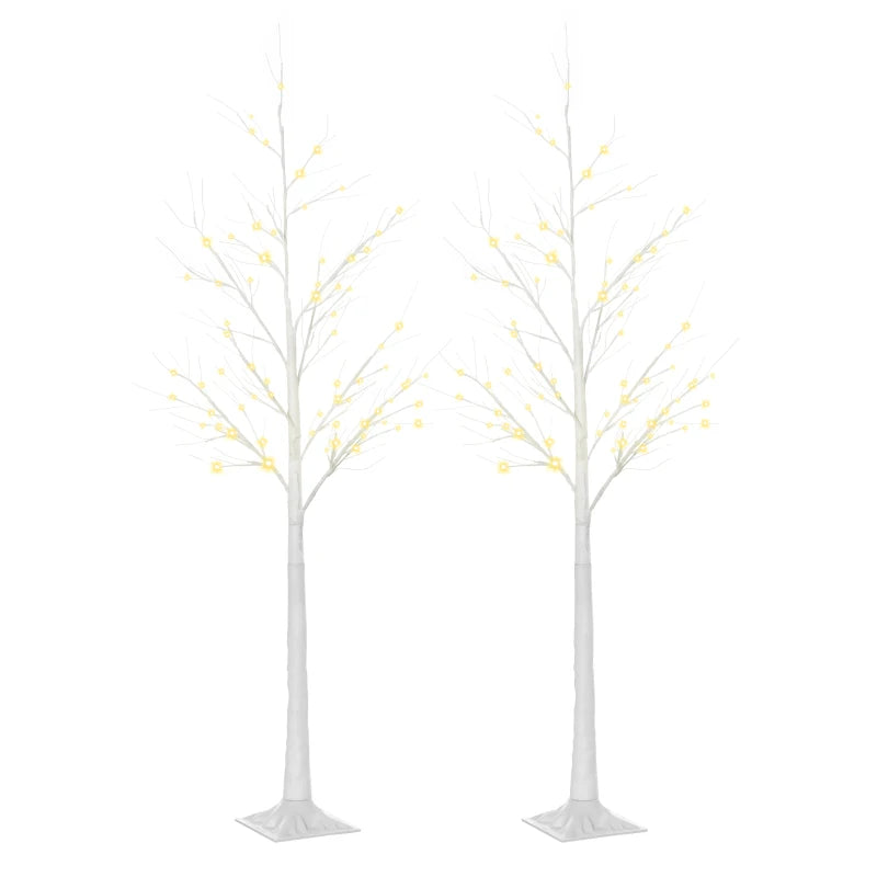 Outsunny Outdoor 2 PC 6 ft Lighted Birch Twig Tree, Decorative Garden Light w/ 8 Modes