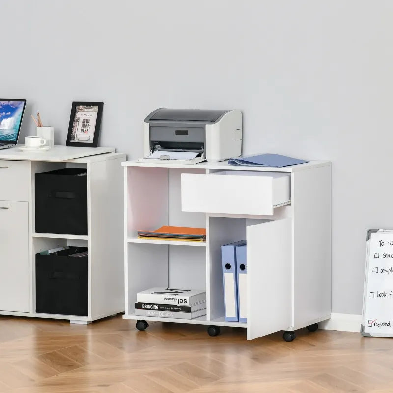 HOMCOM Filing Cabinet/Printer Stand with Open Storage Shelves, for Home or Office Use, Including an Easy Drawer, White
