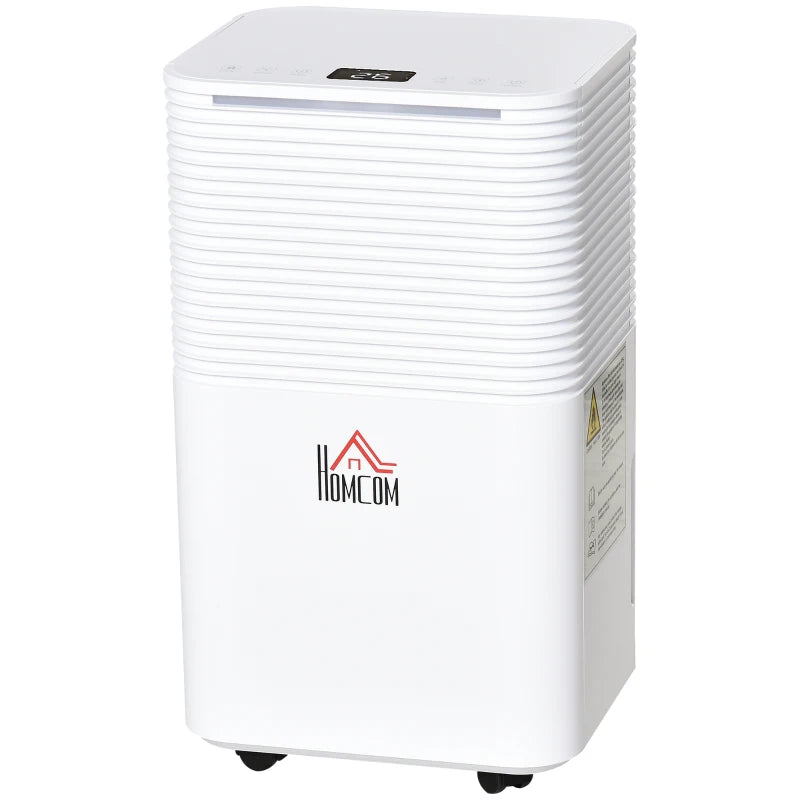 HOMCOM 1500 Sq. Ft Portable Electric Dehumidifiers with 3 Color Lights, LED Display, Quiet Dehumidifier for Basements, Bedroom, Bathroom, Closet, RV, 25pt/Day, White