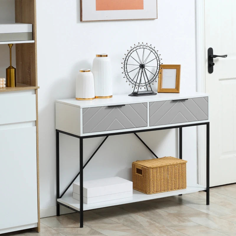 HOMCOM Modern Console Table with 2 Drawers and Open Shelf, Sofa Table for Entryway, Living Room and Hallway, White