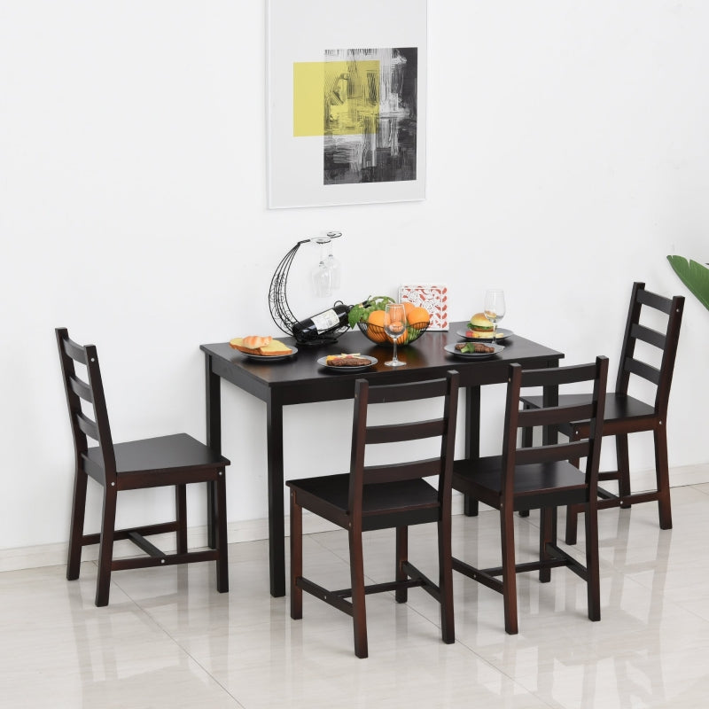 HOMCOM 5 Piece Dining Room Table Set, Wooden Kitchen Table and Chairs for Dinette, Breakfast Nook, Chestnut Brown