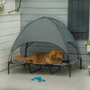 PawHut 46" Elevated Ventilated Cooling Pet Dog Bed w/ Canopy Shade Cover, Travel Bag, Silver