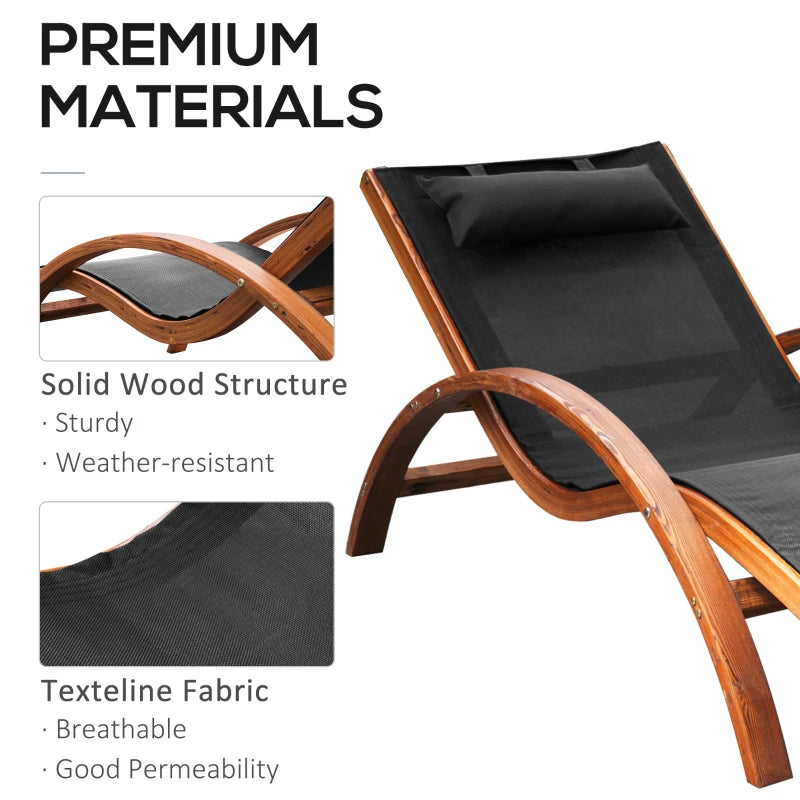 Outsunny Acacia Wood Folding Patio Sun Lounger Chair with Wheels and Pull-Out Tray