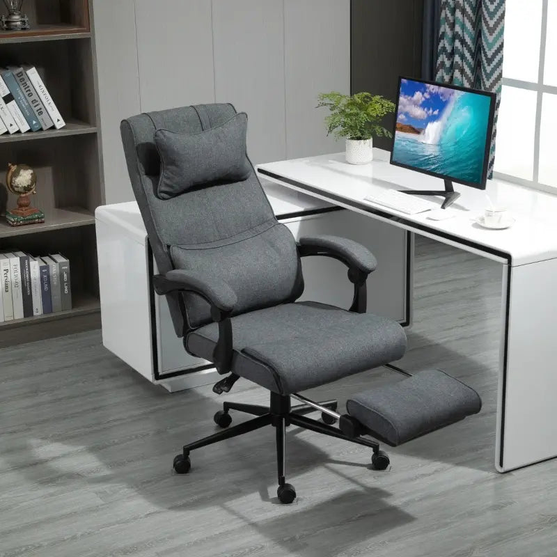 Vinsetto Ergonomic Executive Office Chair High Back Computer Desk Chair Linen Fabric 360° Swivel Adjustable Height Recliner with Headrest, Lumbar Support, Padded Armrest and Retractable Footrest, Grey