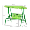 Outsunny Kids Patio Swing Chair, Children Outdoor 2-Seat Porch Bench Toddler Glider for Garden Backyard with Adjustable Canopy, Seat Belt, Frog Pattern for 3-6 Years Old, Green