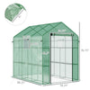 Outsunny 7' x 5' x 6' 2-Tier Shelf Greenhouse with Mesh Door & Windows, Trellis, Plant Labels, PE Cover, Steel Frame for Outdoor Garden Plant & Plant Use, Green