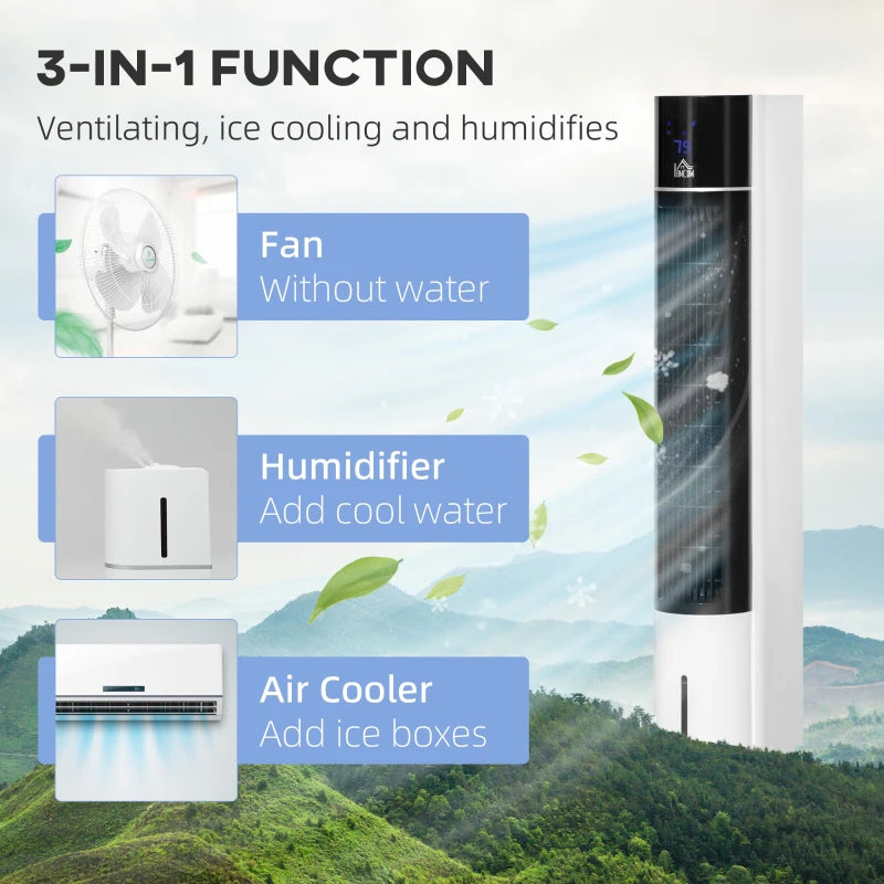 HOMCOM 42" Oscillating Evaporative Air Cooler for Home Office with Timer, 3-In-1 Ice Cooling Tower Fan Humidifier with 3 Modes, 3 Speeds, LED Display and Remote Control