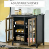 HOMCOM Kitchen Sideboard, Glass Door Buffet Cabinet, Accent Cupboard with Adjustable Storage Shelf, Black Wood Grain