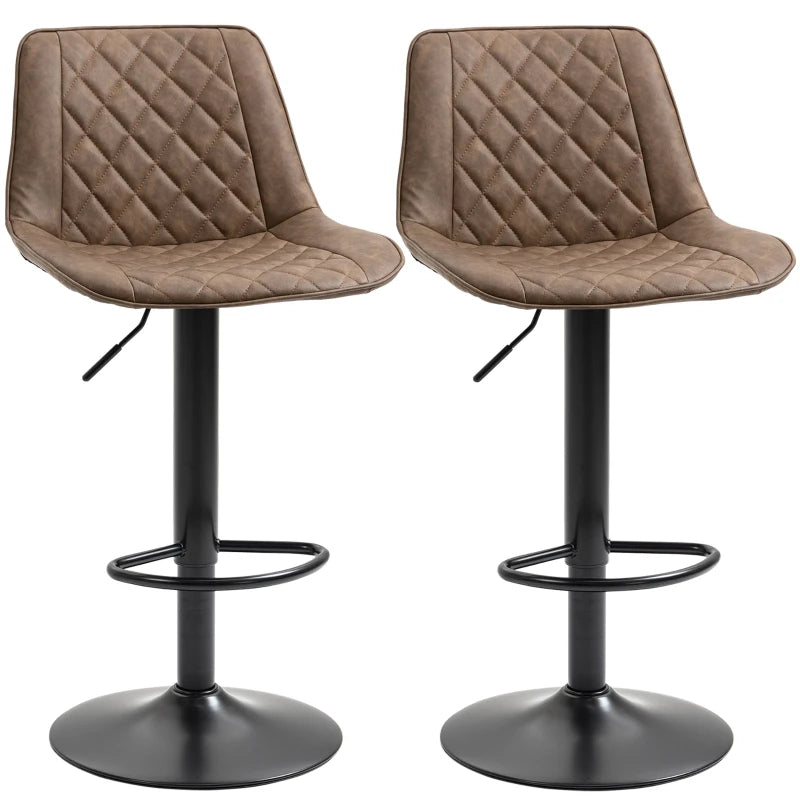 HOMCOM Adjustable Bar Stools Set of 2, Counter Height Barstools with Swivel Seat Round Steel Base and Footrest for Kitchen Counter Dining Room Pub, ‎Dark Brown