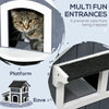 PawHut Wooden Cat House Outdoor with Escape Door, Weatherproof 3-Floor Cat Shelter for 1-2 Feral Cats with Asphalt Roof, Balcony, Stair, Gray