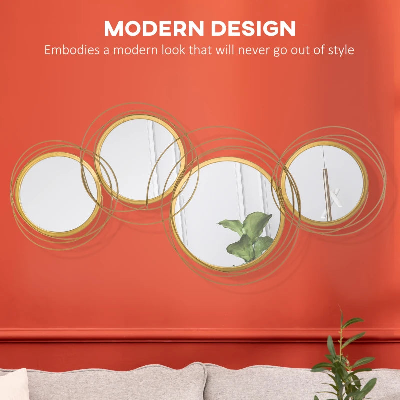 HOMCOM Metal Wall Art Modern Mirror Decor Home Hanging Wall Sculptures for Living Room Bedroom Dining Room, Gold